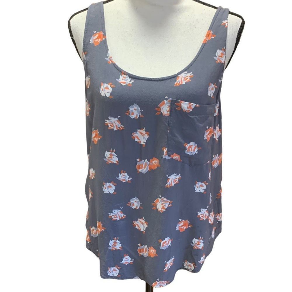 Hurley tank top scoop neck back zip grey with red rose‎ pattern women size L